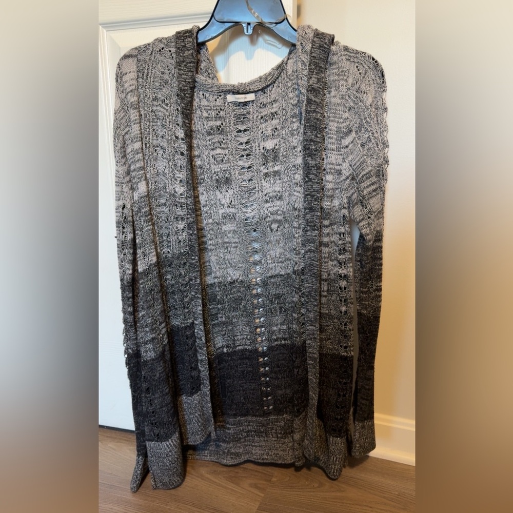 Maurices Gray and Black Open-Front Cardigan